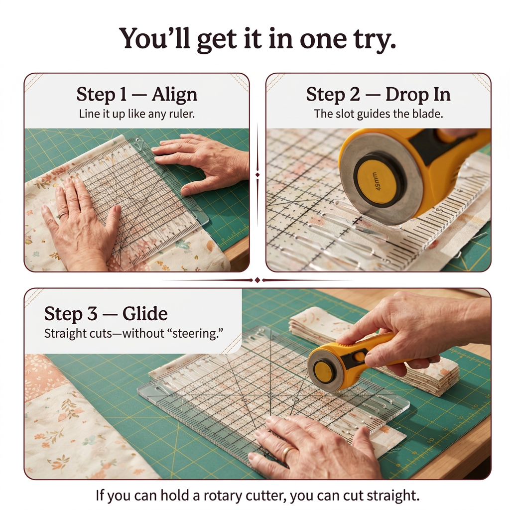 Quilting ruler cutting steps
